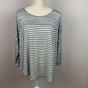 LOFT Mixed Stripe Tee Gray and White Sz Medium